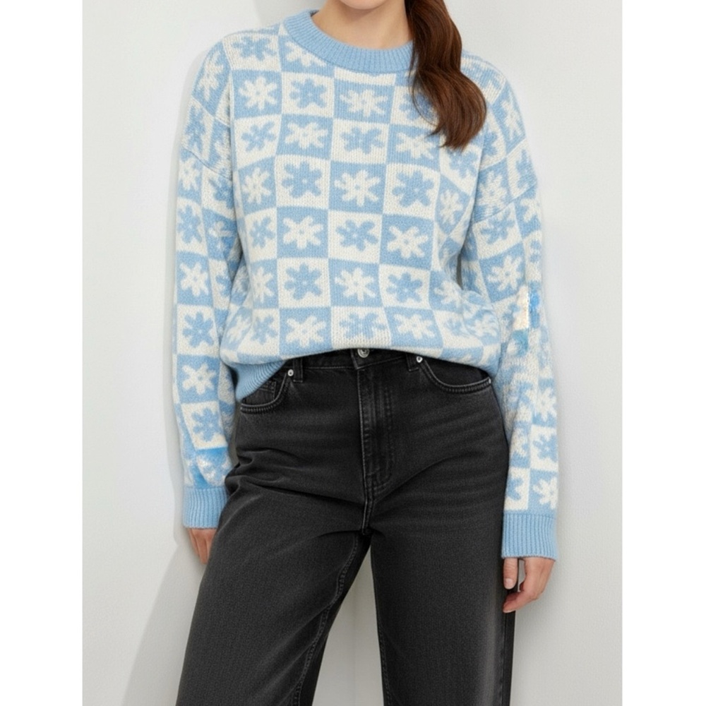 Lisa Says Gah Blue and White Checkered Sweater